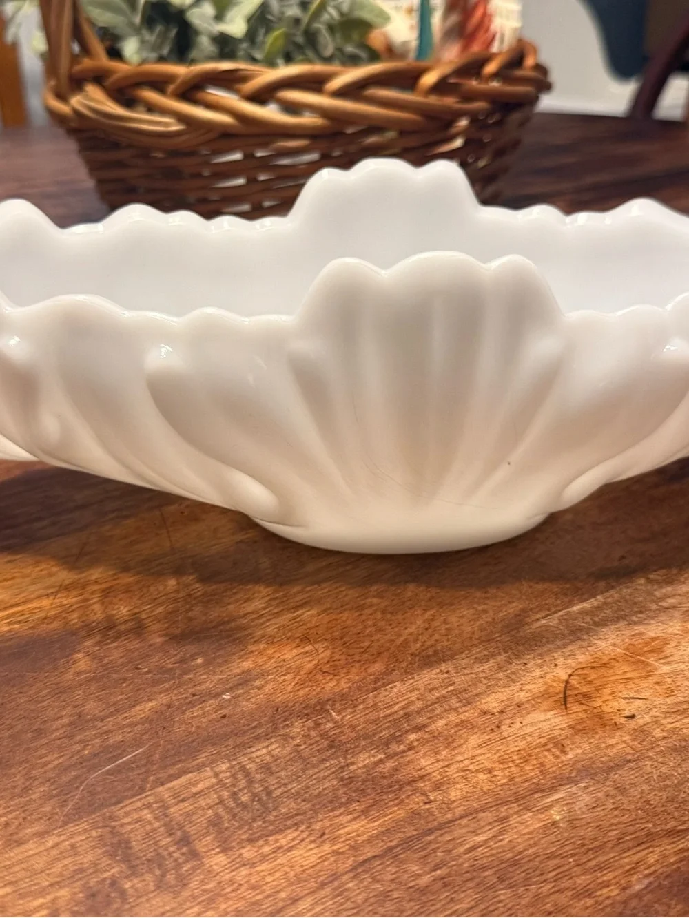 White Milk Glass Scalloped Bowl